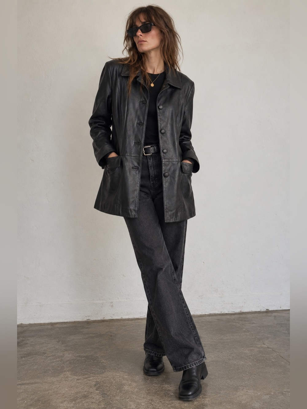 Vintage Komier Leder Black Genuine Leather Jacket Women’s 44